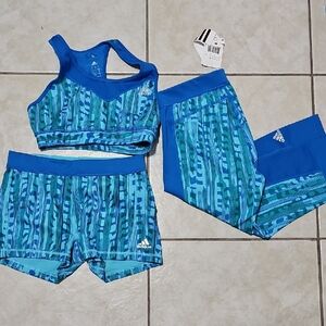 Adidas Blue and Green Athletic Set